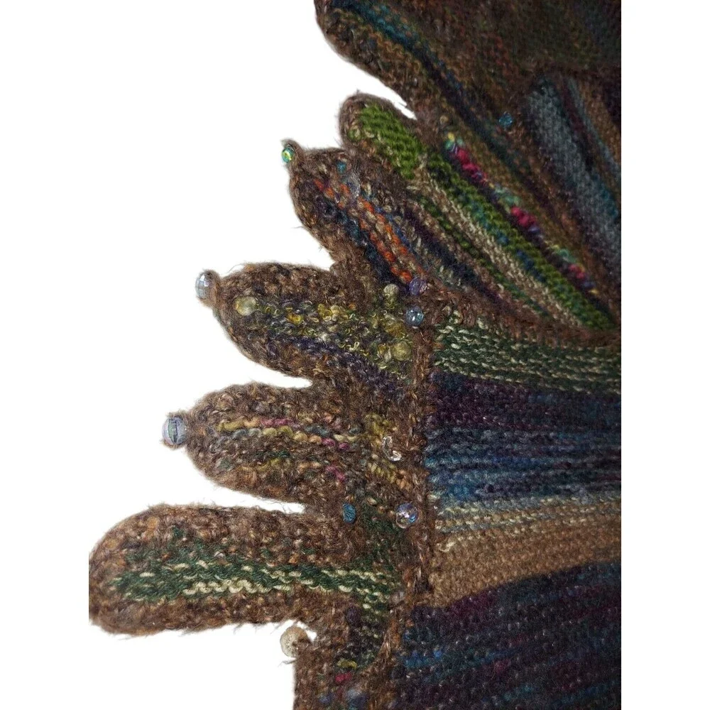 Boho Knitted Shawl Forest Drip Multicolor With Beads Hippie